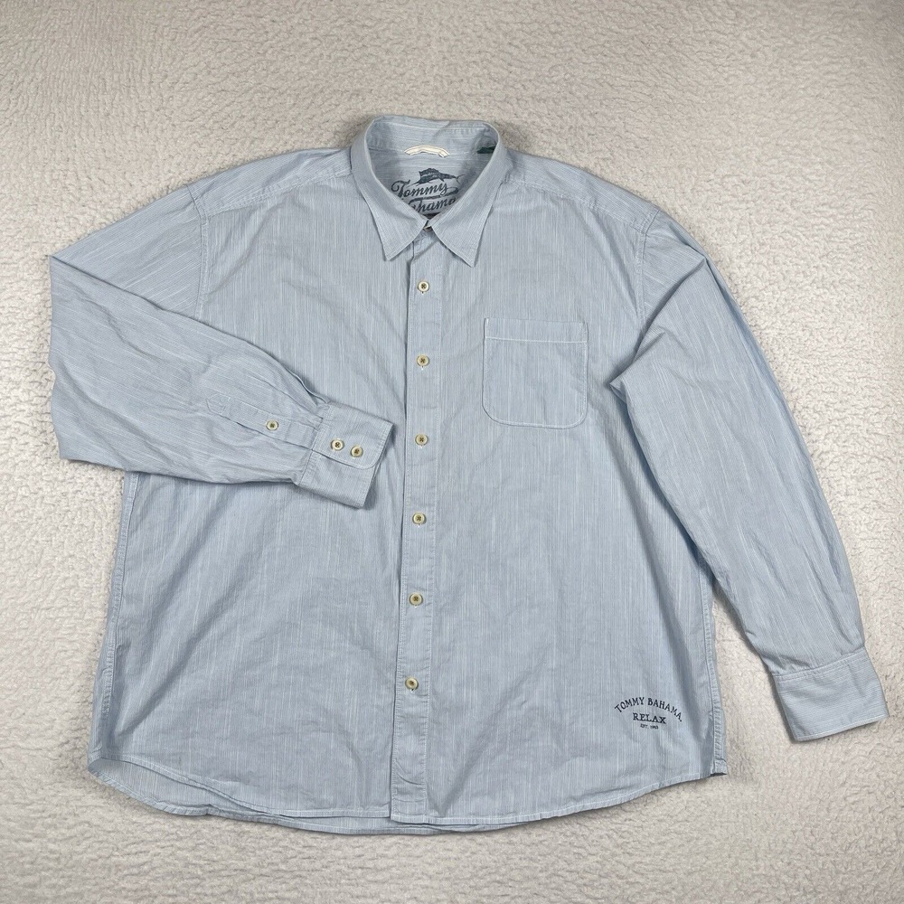 Tommy Bahama Shirt Mens XXL Blue Striped Relax Preppy Workwear Travel Casual TB